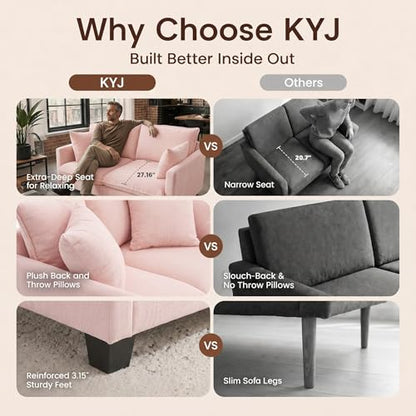 50" Love Seat, Small Cloud Sofa Couch with 2-Layer Cushion & 27" Deep Seat, 2 Pillows for Small Spaces, Bedroom, Apartment, Office, Living Room, in a Box, Pink - color: Pink, size: Loveseat