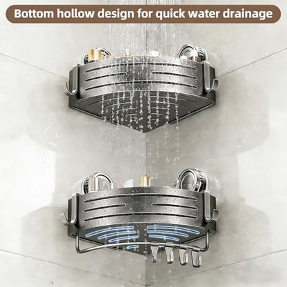 Suction Cup Corner Shower Caddy, No Drill, 2 Tier, Gray | Aluminum, With Hooks, Floating Rack for Inside, Bathroom Wall Shelf Organizer - style: Suction Cup Corner Shower Caddy ,2 Tier ,Gray