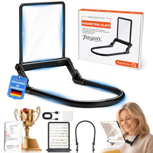 2026 Upgraded 12X Magnifying Glass with Light for Reading | 【Industry-Leading Ultra HD Lens】【Bright LED Full Page Magnifer】【Flex Silicone Neck Protection】Hands Free | Cross Stitch Craft
