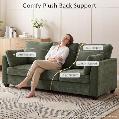 89" Sofa, Chenille 3-Seater Sofa with 2 Pillows, Green | Easy Assembly, Pocket Spring Cushions, Comfy Modern Small Couch for Living Room, Bedroom, Apartment, Office - color: Green, size: 89" 3-Seater Sofa