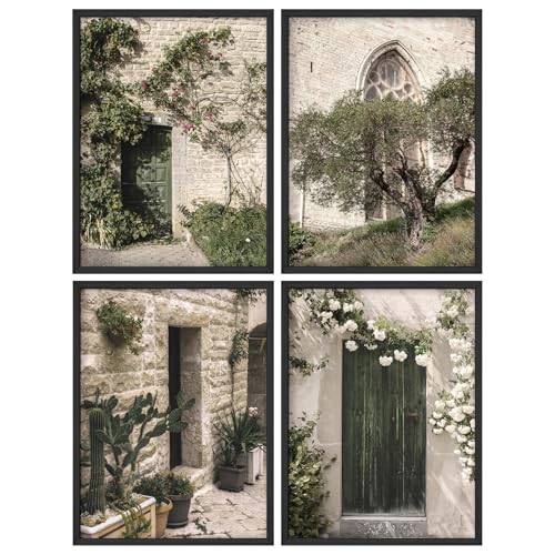SIGNWIN Framed Poster Set Rustic Stone Cottage Doorway Illustrations Modern Art Decorative Minimalist Multicolor for Bedroom - 11"x14"x4 BLACK - color: AD03-2601-YUK06, size: 11"L x 14"W, style: Black Frame