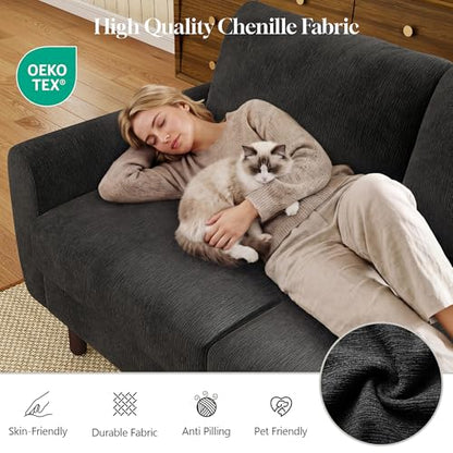 68" Loveseat Sofa, Comfy Chenille Fabric Couches for Living Room with Spring Cushion and Solid Wood Frame, Modern Deep Seat Couch for Bedroom, Apartment, Office, Easy Assembly, Black - color: Black