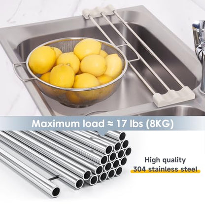 Tomorotec Adjustable Over-The-Sink Kitchen Rack, BPA-Free, White | Holds 16.5 Lbs; For Dishcloths, Sponges, and Brushes - Heat-Resistant Stainless Steel with Slim, Expandable Design - color: White
