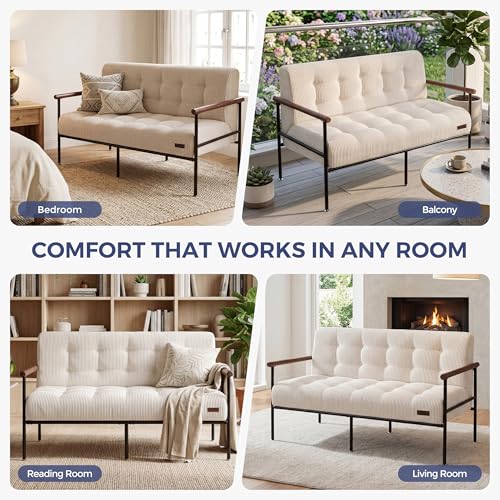 MAXYOYO Loveseat Sofa Chair, Love Seat, Sturdy Metal Frame, Wood Armrests | Button-Tufted Upholstery, Cozy Two-Person Seating for Modern Small Couches in Living Rooms, Bedrooms or Offices, Beige - color: Beige