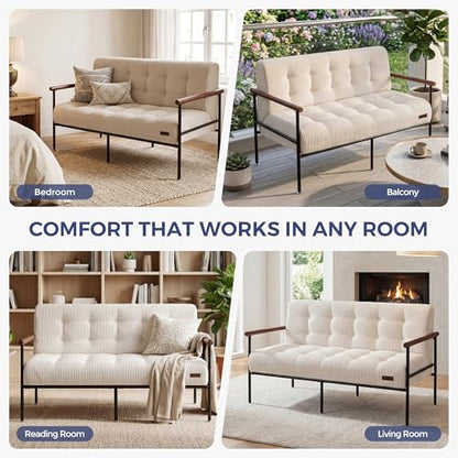 MAXYOYO Loveseat Sofa Chair, Love Seat, Sturdy Metal Frame, Wood Armrests | Button-Tufted Upholstery, Cozy Two-Person Seating for Modern Small Couches in Living Rooms, Bedrooms or Offices, Beige - color: Beige