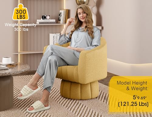 Dewhut Swivel Accent Chair, Barrel Accent Chair, Teddy, Mustard | Teddy Upholstered Round Arm Chair with 360° Swivel Base, Mid Century Modern Living Room Chair, Easy Setup - color: Mustard-teddy