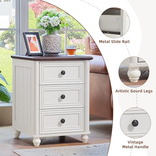 RWYHG 18" Night Stand Set 2, Nightstand with 3 Drawers | Farmhouse Modern Bedside Table, Solid Wood Legs, Metal Handles, White Bed Side End Tables for Bedroom Living Room - color: Elegant White, style: 3 Drawers*2