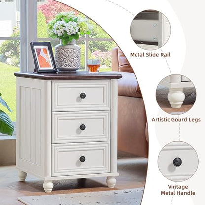 RWYHG 18" Night Stand Set 2, Nightstand with 3 Drawers | Farmhouse Modern Bedside Table, Solid Wood Legs, Metal Handles, White Bed Side End Tables for Bedroom Living Room - color: Elegant White, style: 3 Drawers*2