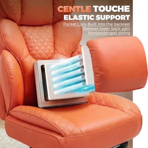 COMHOMA Big and Tall Office Chair with Upgrade Footrest, Heavy Duty Gaming Chair High Back Executive Chair with Spring Lumbar Support for Lower Back Pain Relief, 150°Reclining Adjustable Armrests - color: Orange