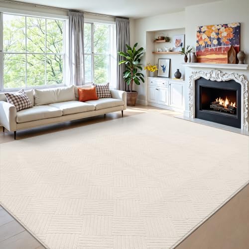 8x10 Living Room Area Rug, Beige Soft Geometric Fluffy Bedroom Mat | Washable Modern Indoor Floor Mat, Non Slip Shaggy Boho Accent Throw Carpet for Office, Dorm, Nursery and Dining Room - size: 8' x 10' (Rectangular)
