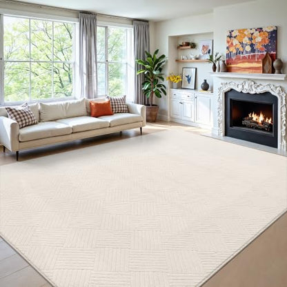 8x10 Living Room Area Rug, Beige Soft Geometric Fluffy Bedroom Mat | Washable Modern Indoor Floor Mat, Non Slip Shaggy Boho Accent Throw Carpet for Office, Dorm, Nursery and Dining Room - size: 8' x 10' (Rectangular)
