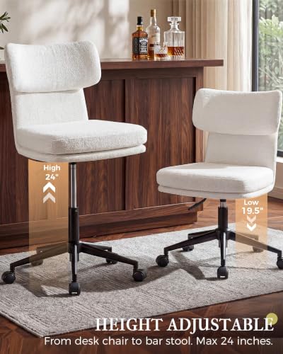 COMHOMA Home Office Desk Chairs with Ergonomic Curved Backrest, Mid Century Modern Vanity Chair with Wheel for Bedroom, Chenille Upholstered, White - color: White, Chenille