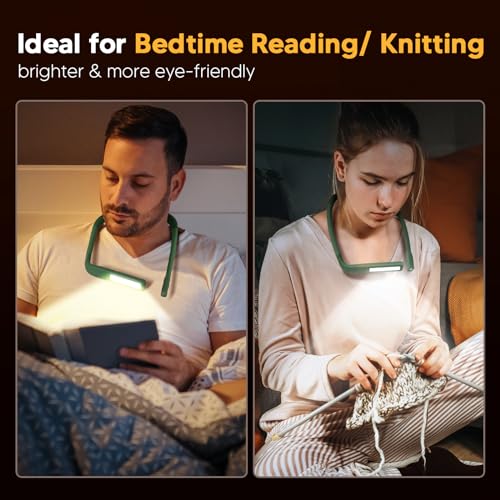 Neck Reading Light, 80-hr Lasting Rechargeable Book Light Wide Lamp | 3 Color Stepless Dimming Neck Light,Bright Dual Lamps, Wearable, Bendable Arms Booklight, Knitting Crochet Accessories Crafts - color: Green