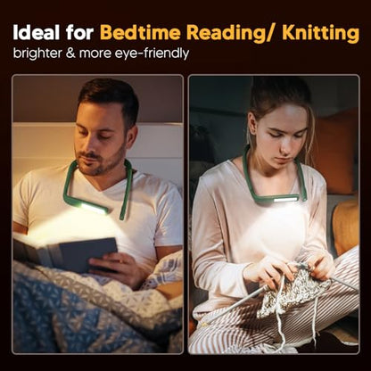 Neck Reading Light, 80-hr Lasting Rechargeable Book Light Wide Lamp | 3 Color Stepless Dimming Neck Light,Bright Dual Lamps, Wearable, Bendable Arms Booklight, Knitting Crochet Accessories Crafts - color: Green