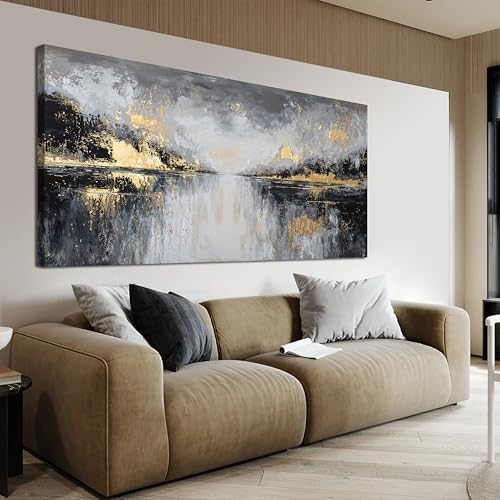 YISXINOAG Canvas Wall Art Modern Abstract Art Wall Decor Black and Gold Wall Decor Canvas Prints Modern Home Decorations Gold Abstract Art on Bathroom, Dining Room Ready to Hang Size 20"X40" - color: black gold, size: 40"L x 20"W