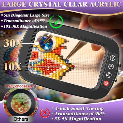 10X 30X Magnifying Glass with Light and Stand,Large Desk Lamp Magnifiers | Large Crystal-clear Magnifies,3 Color Modes&10 Brightness Levels for Reading,Crafting,Repair,flexible Arm,Large Stable Base
