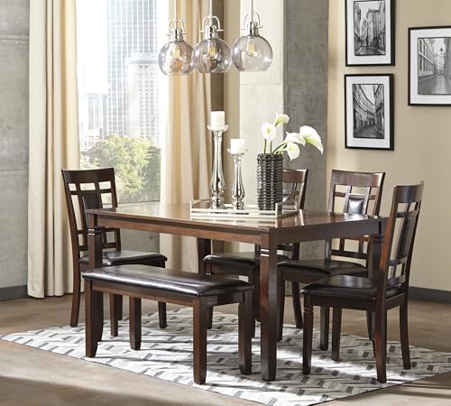 Signature Design by Ashley 6-Piece Dining Table Set with Bench, Dark Brown - color: Brown