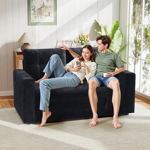 Convertible Sofa Bed, Folding Sofa Bed 2 in1 Pull Out Loveseat Sleeper Sofa, Floor Sofa Bed for Small Spaces Folding Couch Bed with Pillows for Living Room Bedroom - Black - color: Black