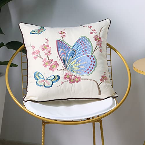 Set of 2 Embroidered Decorative Throw Pillow Covers Couch Square Pillowcases Cushion for Bedroom Sofa Farmhouse Decor 18x18 Inch (Blue Butterfly) - color: Blue Butterfly