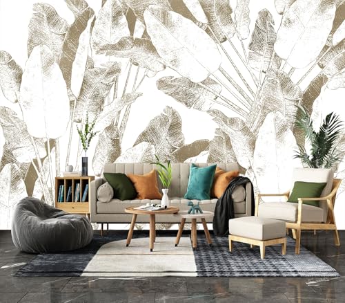 XMPMBM-Peel and Stick Beige Leaves Wallpaper Tropical Banana Leaf Mural | Tear-resistant,good adhesion,repositionable,and durable;does not peel off easily.size: S-80"X58" - color: X05, size: 80"x58"