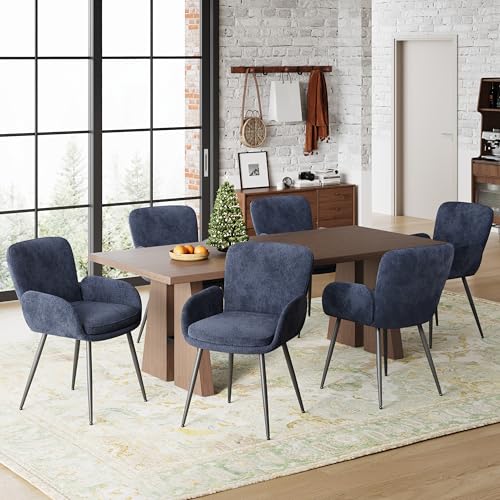 VKNOW Modern Upholstered Dining Chairs Set of 2 with Armrest, Navy | Armed Dining Room Chairs with Metal Legs, Kitchen Chairs for Restaurant Kitchen Living Room - color: Navy Blue, size: Set of 2