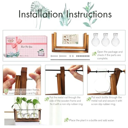 XXXFLOWER Plant Terrarium with Wooden Stand, Air Planter Bulb Glass Vase Metal Swivel Holder Retro Tabletop for Hydroponics Home Garden Office Decoration - 3 Bulb Vase | Air Planter Flower Glass Vase Retro for Hydroponics Cutting Home Garden Office Decora