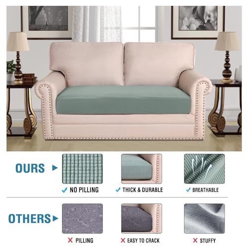 H.VERSAILTEX Super Stretch Individual Seat Cushion Covers Sofa Covers Couch Cushion Covers Slipcover Sets Thick Jacquard Textured Twill Fabric (1 Piece Loveseat Cushion Cover, Sage) - color: Sage, size: 1 Cushion Loveseat