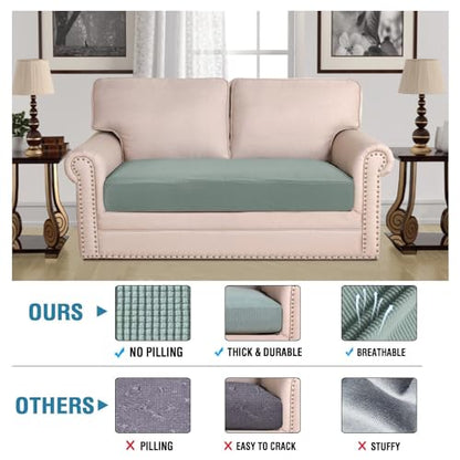 H.VERSAILTEX Super Stretch Individual Seat Cushion Covers Sofa Covers Couch Cushion Covers Slipcover Sets Thick Jacquard Textured Twill Fabric (1 Piece Loveseat Cushion Cover, Sage) - color: Sage, size: 1 Cushion Loveseat