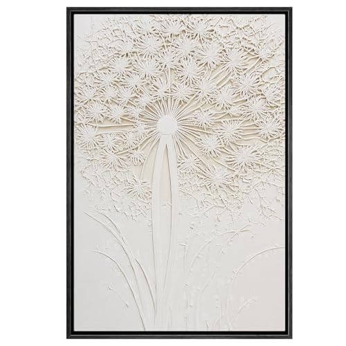 SIGNWIN Framed Canvas Print Wall Art White Dandelion Minimalist Abstract Floral Illustrations Modern Art Multicolor for Living Room, Bedroom, Office - 16"x24" BLACK - color: B07-2605-M11, size: 24"L x 16"W