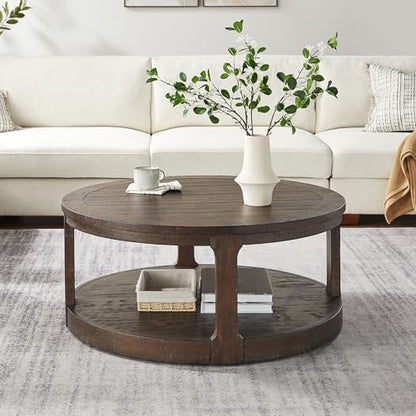 Round Nesting Coffee Table Set of 3, Mid Century Rustic Farmhouse Solid Wood Coffee Tables Center Table for Living Room Apartment, ø40 + ø24 + ø17.56 (Drak Brown) - color: 40"+24"+17.56" Dark Brown
