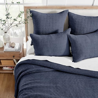 Levtex Home - Mills Waffle - Twin Quilt Set - Navy Cotton Waffle - Quilt Size (68 x 86in.), Sham Size (26 x 20in.) - color: Navy, size: Twin Quilt