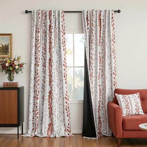 Boho Terracotta Blackout Curtains 84 Inches Long 2 Panels - Burnt Orange Curtains for Living Room Thermal Insulated Rod Pocket Drapes for Bedroom, Leaf Print Window Treatment, 50" Wide - color: Blackout- Leaves Terracotta, size: 50"W x 84"L (Pack of 2)
