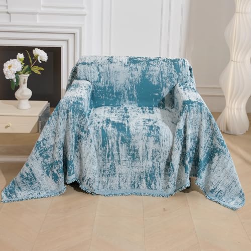 Small Couch Cover Oversized Chair Cover Washable Boho Recliner Slipcover, Pet Friendly Couch Protector with Tassels, Abstract Geometric Design, 71" x 91", Blue - color: U-blue Abstract, size: 71"x 91"