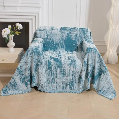 Small Couch Cover Oversized Chair Cover Washable Boho Recliner Slipcover, Pet Friendly Couch Protector with Tassels, Abstract Geometric Design, 71" x 91", Blue - color: U-blue Abstract, size: 71"x 91"