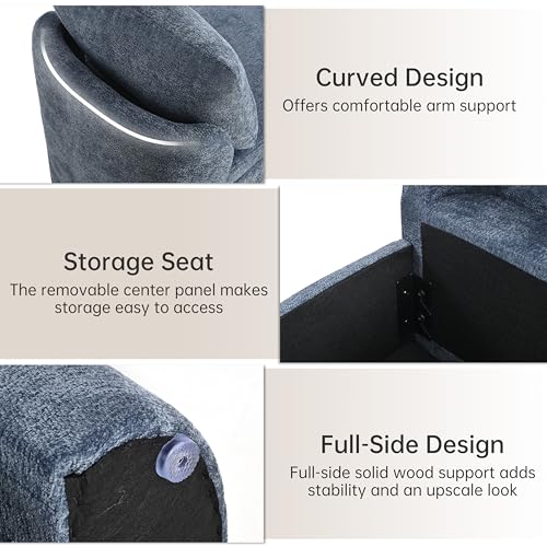 Usaint 58.3" Upholstered Storage Ottoman Bench with 2 Throw Pillows, Blue | End of Bed Bench with Curved Arms and Thickened Seat Cushion for Bedroom, Livingroom, Window, Entryway and Dressing Areas - color: Blue