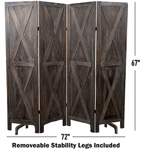 Premium Home 4-Panel Room Divider – Rustic Brown Barn Door, X Pattern Folding Privacy Screen, Partition Wall - color: Barnwood Brown - X Pattern - 4 Panel