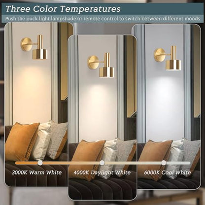 KELUOLY Battery Operated Wall Lights Set of 2, Wireless Battery Powered Wall Sconce, Modern Metal Indoor Wall Lamp, Dimmable with Remote, Suitable for Living Room Bedroom Golden-Like Brass Finish - color: Gold
