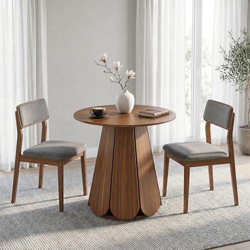 31.5" Round Dining Table, Small Circle Kitchen Table for 2-4 People, Modern Farmhouse Wood Dinning Room Tables with Pedestal Base, Space Saving Dinner Tables for Small Spaces, Mesa de Comedor, Walnut - color: Walnut