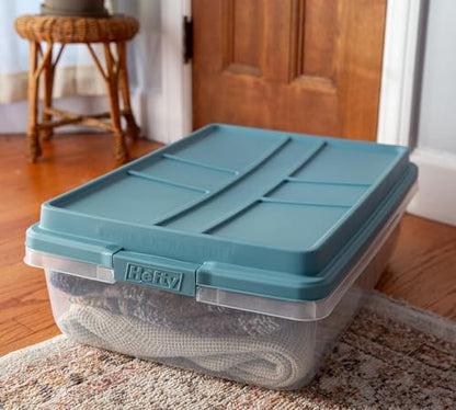 Hefty 40 Quart Hi-Rise Storage Bin with Lid, Stackable Plastic Container Tote for Home, Office, and Classroom Organization, 6 Pack, Smoke Blue - size: 40 Qt - 6 Pack
