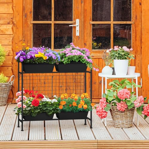 ETELI Vertical Raised Garden Beds Outdoor Elevated Herbs Garden Planter Boxes with Trellis and Legs 32.4" Flowers Beds Vertical Planters for Small Climbing Plant Vegetables Patio Balcony, Black - color: Black