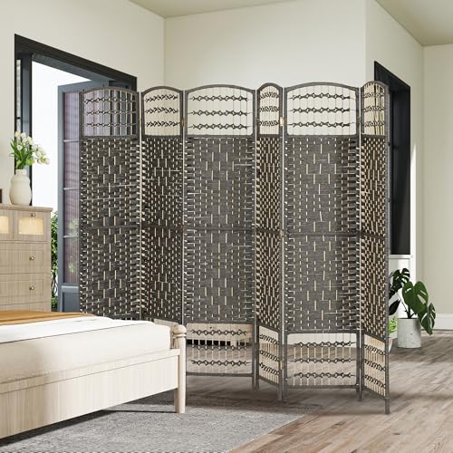 HOMCOM 6 Panel Room Divider, Folding Privacy Screen, 5.6', Dark Gray | Room Separator, Wave Fiber Freestanding Partition Wall Divider - color: Dark Gray, size: 6 Panel