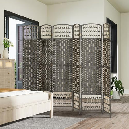 HOMCOM 6 Panel Room Divider, Folding Privacy Screen, 5.6', Dark Gray | Room Separator, Wave Fiber Freestanding Partition Wall Divider - color: Dark Gray, size: 6 Panel
