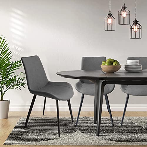 HIPIHOM Dining Chairs Set of 4, Modern Dining & Kitchen Room Chairs, Upholstered Faux Leather Cushion Seat and Sturdy Metal Legs (4 Grey Chairs) - color: 4 Grey Chairs