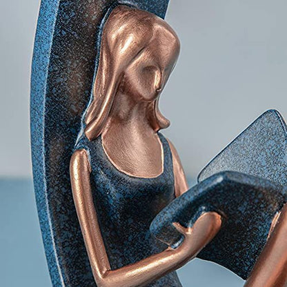 EKDJKK Resin Figurine Reading a Book Yoga Girl Bookshelf Bookcase Aesthetic Decoration Sculpture Accent Piece, Art Sculptures Modern Accents Figurine for Library Office Steel Statue Gifts