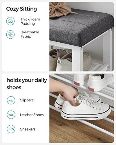 SONGMICS Shoe Bench, Storage Bench, Entryway Bench with Cushion | Shoe Shelf with Seat, Space-Saving, Modern Style, 31.9"W, Dark Gray and Cloud White ULBS057W01 - color: Dark Gray + Cloud White, size: 31.9"W