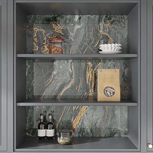 Black Gold Marble Contact Paper Peel and Stick Countertops | 15.7"×78.7" Black Marble Wallpaper Self Adhesive Countertop Contact Paper Waterproof for Cabinets Backsplash Bathroom Walls