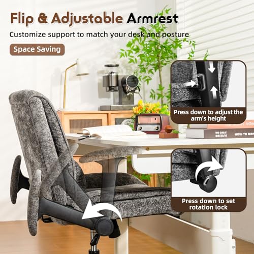 Criss Cross Chair with Wheels & Flip Arms, Wide Cross Legged Office Chair with Adjustable Tilt Criss-Cross Desk Chair with Lumbar Support for Home Office, Bedroom, Apartment Gray - color: Grey