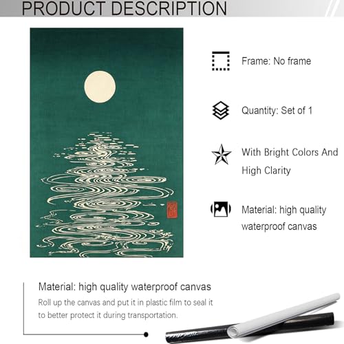 Japanese Moon Reflection Poster Retro Night Sky Canvas Wall Art Minimalist Ukiyo-E Oriental Asia Zen Aesthetic Prints Painting For Living Room Bedroom Apartment Wall Decor 24x36in Unframed - color: style 06, size: 24"L x 36"W