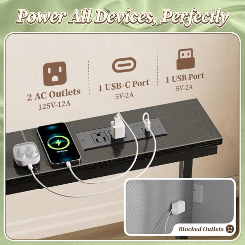 Huuger 63.4-78.3'' Extendable Behind Couch Table with Outlets, Black | Stepless Length Adjustment, 2 Power Stations with USB-C Ports, Long Console Table, Slim Sofa Table - color: Black, size: 62.9- 78.3"W x 29.5"H