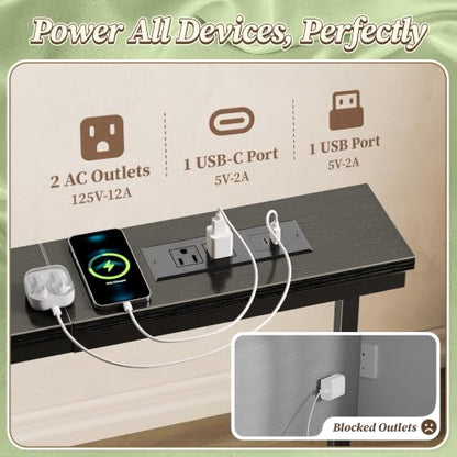 Huuger 63.4-78.3'' Extendable Behind Couch Table with Outlets, Black | Stepless Length Adjustment, 2 Power Stations with USB-C Ports, Long Console Table, Slim Sofa Table - color: Black, size: 62.9- 78.3"W x 29.5"H